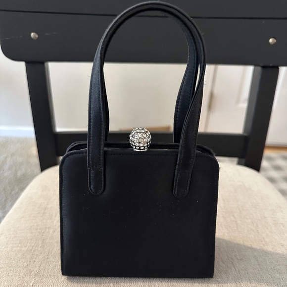 P - Enzo Angiolini - Le Collezioni black satin handbag with bejeweled clasp - Picture 1 of 6